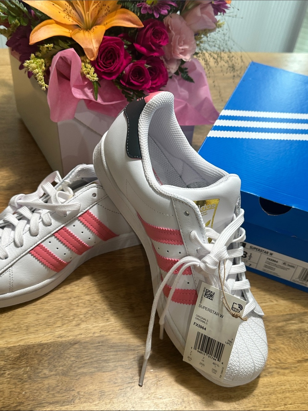 ADIDAS White Sneakers with Pink Stripes